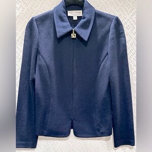 Vintage ST JOHN Collection by Marie Gray Knit Blazer w/Logo Zipper in Navy SZ 6